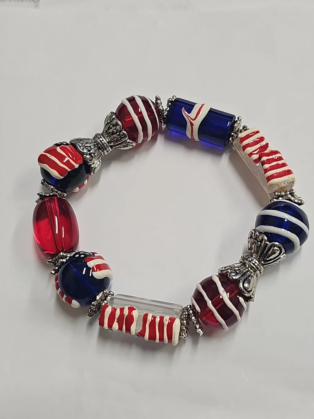 Patriotic Red, White & Blue Beaded Stretch Bracelet - Women Jewelry